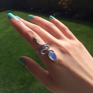 Rainbow Moonstone Snake Ring Size 6